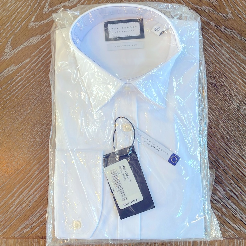 Ron Tomson - Pure Cotton Classic Collar Sateen Dress Shirt - White - Small